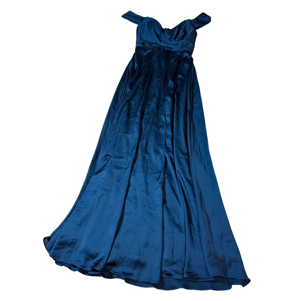 NWT Dessy Dress Size 0 OFF-THE-SHOULDER DRAPED NECKLINE MAXI Atlantic Blue‎ - Picture 3 of 12